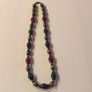 Vintage Multi Colored Faux Wood Necklace, Bohemian Style